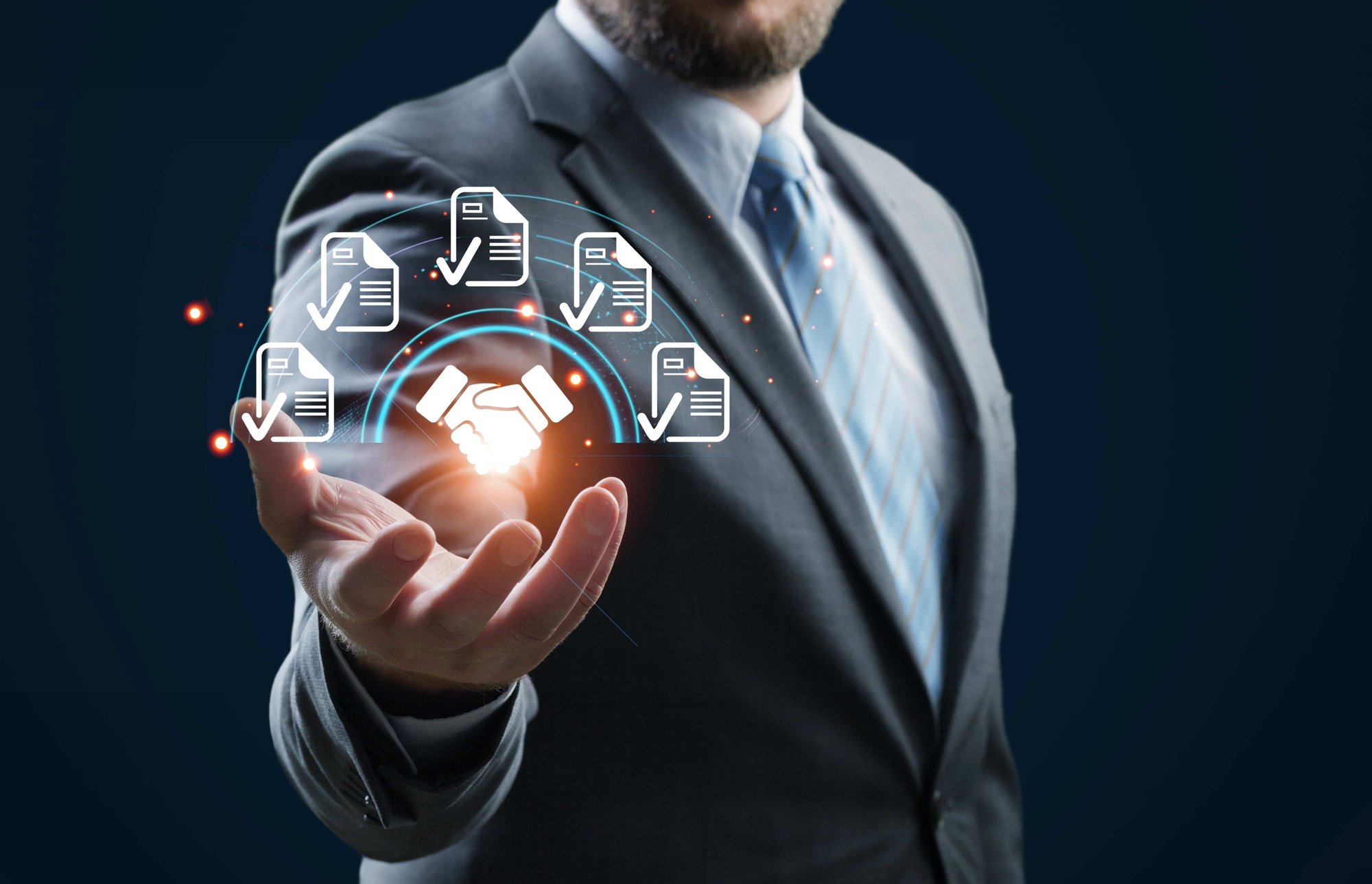 Business man with icons